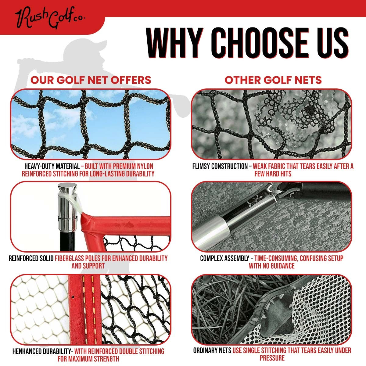 Rush Golf Co. – Golf Hitting & Practice Net (10x7ft)