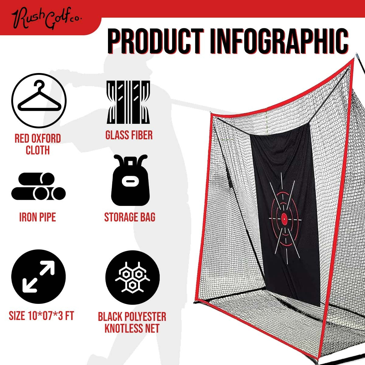 Rush Golf Co. – Golf Hitting & Practice Net (10x7ft)